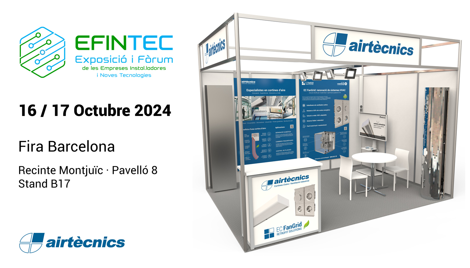 Mostra de l'estand on anirà ubicada Airtècnics a EFINTEC 24.